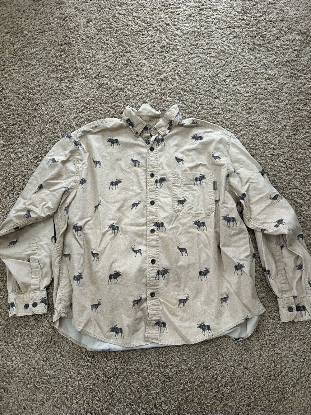 Woolrich Cream Button-Down Shirt with Navy Moose Print